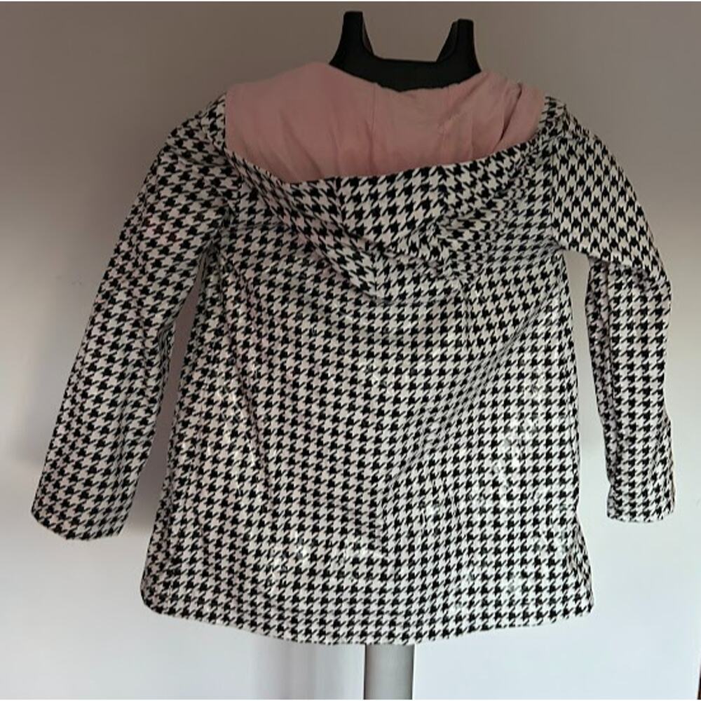 DKNY Girls Black White Houndstooth Hooded Rain Jacket Size 6 Kids Coat Zip - Picture 4 of 8